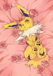  anklet black_nose bow bracelet chest_tuft crying eeveelution female feral flower fur heterochromia invalid_color jewelry jolteon nintendo open_mouth pointy_ears pok&#233;mon pok&eacute;mon pokemon pudding0728 red_eyes rose spikes tuft video_games yellow_eyes yellow_fur 