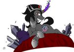  alcohol alpha_channel bed beverage black_hair crown crystal equine fangs friendship_is_magic glass glowing hair horn horse joey-darkmeat king_sombra_(mlp) looking_at_viewer lying magic male mammal my_little_pony mynder pillow plain_background pony red_eyes smile solo transparent_background unicorn wine wine_glass 