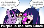  crossover english_text equine female feral friendship_is_magic goth green_eyes hair horn horse human ice_cream mammal my_little_pony panty_and_stocking_with_garterbelt pink_hair pony purple_eyes purple_hair spoon stocking_(pswg) text twilight_sparkle_(mlp) two_tone_hair unicorn unknown_artist 