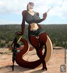  big_breasts breasts female gun knife looking_at_viewer ranged_weapon reptile rifle scalie smile snake solo walter_sache weapon yellow_eyes 