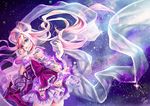  blue_eyes japanese_clothes long_hair original pink_hair sky space stars tamarashi 