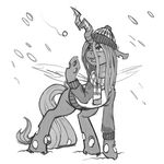  changeling clothed clothing female feral friendship_is_magic greyscale hat horn kevinsano monochrome my_little_pony open_mouth queen_chrysalis_(mlp) scarf snow solo wings 