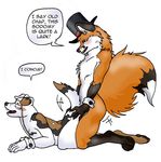  all_fours anal anal_penetration anthro blush canine darkzel dog doggystyle duo eyewear fluffy_tail fox from_behind gay hat huge_tail humor interspecies male mammal monocle penetration proper_english sex text top_hat 