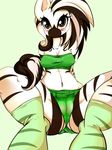  anthro blush brown_eyes camel_toe clothing equine female looking_at_viewer mammal navel rainbowscreen shansai sitting skirt socks solo stripes zebra 