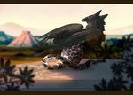  beak bird black_feathers crow faunoiphilia feathers feline feral fur grass grave_gryphon gryphon lingrimm mammal pyramid raven white_fur white_jaguar wings 