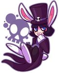 3_toes alpha_channel black_hair blue_eyes clothed clothing fangs fluffy_tail fur goth hair hat human hybrid lagomorph long_ears long_hair makeup male mammal paws plain_background quiixotical rabbit skull smile solo top_hat transparent_background white_fur young 