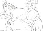 ???? ambiguous_gender bed bestiality doggystyle equine feral from_behind horse human human_on_feral interspecies kissing male mammal nikuyoku sex sweat 