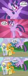  carrot_top_(mlp) cutie_mark derpy_hooves_(mlp) dialog english_text equine faikie female feral friendship_is_magic green_eyes hair happy horn horse mammal my_little_pony orange_hair outside pegasus pony purple_eyes smile text twilight_sparkle_(mlp) two_tone_hair winged_unicorn wings yellow_eyes 