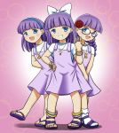  3girls abstract_background bangle blue_eyes bow bracelet conjoined dress flower glasses hair_bow hairband j8d jewelry multiple_girls original purple_hair ring rose safe sandals sherri siblings sisters smile socks terri the_simpsons toe-ring triplets 