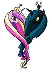  changeling crown equine eye_contact faikie female friendship_is_magic frown green_eyes green_hair hair horn horse long_hair mammal multi-colored_hair my_little_pony pony princess_cadance_(mlp) purple_eyes queen_chrysalis_(mlp) winged_unicorn wings 