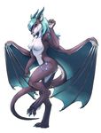  anthro blue_hair breasts dragon female hair harmonicwhisper horn nude pink_eyes scalie solo takesu tempest three_toes wings 