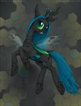  abstract_background antennae black_body blue_hair changeling ecmajor equine fangs female feral friendship_is_magic green_eyes hair horn jewelry looking_at_viewer mammal my_little_pony open_mouth queen_chrysalis_(mlp) slit_pupils smile solo tongue wings 