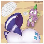  big_butt blush butt colored cutie_mark dialog dragon duo edit english_text equine female friendship_is_magic green_eyes hair horse jobo37 joey-darkmeat male mammal my_little_pony pony purple_hair rarity_(mlp) scalie spike_(mlp) standing tape_measure text 