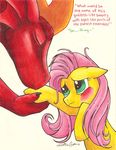  cute dragon equine female feral fluttershy_(mlp) friendship_is_magic green_eyes hair horse learai male mammal my_little_pony pink_hair plain_background pony red_dragon scalie white_background 