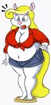  breasts cleavage clothed clothing cutoffs denim_shorts female mammal minerva_mink mink mustelid navel obese overweight popcultureparadise popcultureparadise_(artist) scale shorts solo weighing_scale 