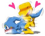  &lt;3 3_toes 5_fingers agumon anal anal_penetration ass_up bald big big_feet blue_skin blush breath butt claws crying cum cum_in_ass cum_inside cum_on_butt cute digimon dragon duo from_behind gay grasp holding horn interspecies lizard lying male on_front open_mouth pasaran penetration reptile scalie sex shadow sharp_teeth shiny standing sweat teeth veemon white_skin yellow_skin young 
