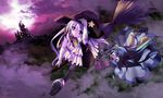  bad_id bad_pixiv_id blue_eyes blue_hair broom broom_riding flying hat moon multiple_girls original pink_eyes silver_hair vinashyra witch witch_hat 