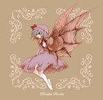  barefoot bat_wings character_name dress full_body hat outstretched_arm outstretched_hand profile remilia_scarlet rinko_(mg54) simple_background solo touhou wings 