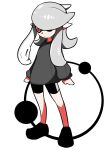 1girl absurdres arms_at_sides bike_shorts black_shoes black_shorts full_body grey_sweater hair_over_one_eye highres inkling inkling_girl inkling_player_character kei_(jelsamscout) long_hair red_eyes shoes shorts simple_background splatoon_(series) standing sweater tentacle_hair white_background 