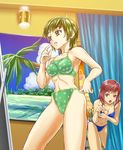  bikini copyright_request fitting_room green_hair hajime_(caramel_toone) multiple_girls red_eyes red_hair short_hair swimsuit yellow_eyes 