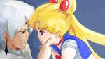  1girl azuma_yukihiko bishoujo_senshi_sailor_moon black_moon_clan blonde_hair blue_eyes blue_sailor_collar bun_cover choker crystal_earrings double_bun earrings jewelry long_hair magical_girl prince_demande purple_eyes red_choker sailor_collar sailor_moon sailor_senshi_uniform silver_hair tsukino_usagi 