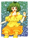  ahoge bad_id bad_pixiv_id green_hair macross macross_frontier mot orange_skirt ranka_lee ribbon short_hair skirt smile solo star thighhighs yellow_legwear 