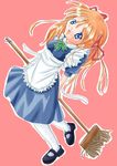  apron blue_eyes dress kanon long_hair maid mop orange_hair pantyhose sawatari_makoto solo twintails white_legwear yaki 