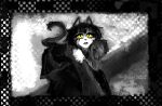 anthro bangs black_clothing black_dress black_ears black_hair black_lips black_lipstick black_nose black_tail black_topwear bob_cut border bracketsxxx cat_tail checkered cheek_tuft clip_studio_paint_(artwork) clothing cutout digital_media_(artwork) domestic_cat dress eyelashes facial_tuft felid feline feline_tail felis female fur grey_clothing grey_topwear hair hand_on_cheek jewelry lips lipstick long_sleeves looking_up makeup mammal necklace pupils shoulder_cutout signature sitting slit_pupils solo tail topwear tuft white_body yellow_eyes