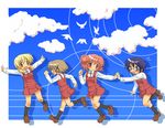  bird cloud day hidamari_sketch highres hiro holding_hands miyako multiple_girls rokko running sae sky yuno 