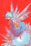  bad_id bad_pixiv_id blue_eyes blue_hair bow chomoran cirno hair_bow ice solo touhou wings 