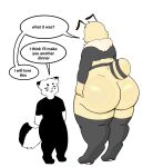 anthro arctic_fox arthropod bee belly big_butt bodily_fluids butt canid canine clothed clothing comic dialogue duo english_text eyes_closed feral fox genital_fluids hi_res hymenopteran insect jonhy_foxy male mammal nude simple_background slightly_chubby speech_bubble tail text thick_thighs true_fox