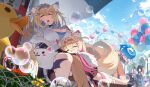  5girls amusement_park animal_ear_fluff animal_ears black_hair blonde_hair blue_sky bubble cloud dog_ears dog_girl dog_tail drooling eun_yo faceless faceless_female ferris_wheel flower food fuwawa_abyssgard fuwawa_abyssgard_(1st_costume) goth_fashion grey_hair holding holding_food holding_ice_cream holoadvent hololive hololive_english ice_cream koseki_bijou koseki_bijou_(1st_costume) lying lying_on_lap mococo_abyssgard mococo_abyssgard_(1st_costume) multicolored_hair multiple_girls nerissa_ravencroft nerissa_ravencroft_(1st_costume) no_symbol on_bench on_stomach outdoors rubber_duck ruffian_(fuwamoco) shade shiori_novella shiori_novella_(1st_costume) siblings sitting sky sleeping sleeping_on_person split-color_hair standing tail twins under_umbrella vending_machine 