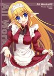  2006 blonde_hair blue_eyes cover cover_page doujin_cover dress dress_lift fang long_hair maid non-web_source pointy_ears private_garden solo thighhighs tsurusaki_takahiro 