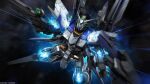  absurdres beam_rifle copyright_notice delta_gundam_kai earth_federation energy energy_beam energy_gun glowing glowing_eyes green_eyes gundam gundam_battle_operation_2 gundam_msv highres machinery mecha mecha_focus mobile_suit motion_blur nebula no_humans painting_(medium) realistic robot scan science_fiction scope shield space star_(sky) sunrise_(company) tenjin_hidetaka thrusters traditional_media v-fin weapon 