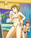  bikini copyright_request fitting_room green_hair hajime_(caramel_toone) multiple_girls red_eyes red_hair short_hair swimsuit yellow_eyes 