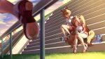 6+girls :d ^_^ absurdres affectionate agnes_tachyon_(umamusume) ahoge animal_ears bare_legs bleachers blurry blurry_foreground blush bottle bow breasts brown_hair brown_tail closed_eyes closed_mouth cloud commentary commission daiwa_scarlet_(umamusume) dirty_footwear dusk full_body gradient_sky grass gym_shirt gym_uniform hair_bow hair_intakes hand_on_another&#039;s_head happy headpat high_heels highres horse_ears horse_girl horse_tail horseshoe jacket koushikitarou_(oisiine8931) large_breasts long_hair long_sleeves medium_breasts medium_hair multiple_girls open_clothes open_jacket out_of_frame outdoors purple_sky railing red_bow red_eyes red_jacket red_shoes red_shorts resting running running_track shirt shoes short_sleeves shorts sitting skeb_commission sky smile sneakers socks sportswear spray_can stairs sweat t-shirt tail tiara towel tracen_training_uniform track_and_field track_jacket training twintails umamusume very_long_hair white_shirt white_socks wolf_cut 