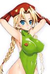  :o abs bad_id bad_pixiv_id beret braid breasts cammy_white green_leotard hat large_breasts leotard long_hair nagase_haruhito solo street_fighter twin_braids wide_hips 