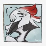 1:1 2025 anthro avian beak bird digital_media_(artwork) feathers hi_res keuejay layvan long_beak looking_at_viewer male one_eye_closed picid red_body red_feathers simple_background solo text white_body white_face wink woodpecker