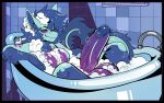 absurd_res balls bath bathing bathtub big_balls big_breasts big_penis blue_body blue_fur blue_hair blush breasts bubble bubble_bath circumcised detailed_background digital_media_(artwork) dragon ear_piercing ear_ring erection fur furred_dragon furred_scalie genitals gynomorph hair hi_res huge_balls huge_penis hyper hyper_balls hyper_genitalia hyper_penis inner_ear_fluff intersex juice_(juicecreature) looking_at_viewer markings mythological_creature mythological_scalie mythology neck_tuft nipples nude penis piercing purple_body purple_markings purple_sclera ring_piercing scalie smile solo sparkibarki tail tuft vein veiny_penis water