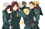  5boys andrei_smirnov arbor_lint bad_id bad_pixiv_id billy_katagiri blonde_hair graham_aker gundam gundam_00 helmet kati_mannequin louise_halevy ma mask mister_bushido mole mole_under_mouth multiple_boys multiple_girls patrick_colasour ponytail red_hair 