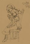  alice_margatroid bakayanagi kirisame_marisa monochrome multiple_girls orange_(color) orange_background sketch touhou traditional_media 