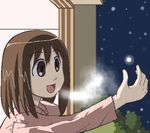  azumanga_daiou bangs kasuga_ayumu lowres morichan snow snowflakes solo 