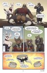  4_panel_comic absurd_res anthro balls blake_(thepurp) bottomless bow_tie butler butt canid canine canis clothed clothing comic dialogue digital_media_(artwork) dobermann domestic_dog english_text felid finn_(thepurp) genitals group hi_res hudson_(thepurp) humanoid_genitalia humanoid_penis lagomorph leporid male mammal muscular muscular_anthro muscular_male pantherine partially_clothed pecs penis pinscher procyonid rabbit raccoon text thepurp topwear trio 