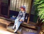  bad_id bad_pixiv_id clog_sandals hat hitodama japanese_clothes kamisakai kimono pink_eyes pink_hair porch saigyouji_yuyuko short_hair sitting solo tabi touhou veranda 