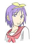  eureka_seven eureka_seven_(series) hiiragi_tsukasa lowres lucky_star nijiura_7 parody pink_neckwear purple_eyes purple_hair ryouou_school_uniform school_uniform serafuku short_hair solo third-party_edit 