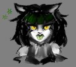 angry anthro bangs black_clothing black_ears black_hair black_lips black_lipstick black_nose black_topwear bob_cut bracketsxxx cat_tongue cheek_tuft choker clip_studio_paint_(artwork) clothing collar digital_media_(artwork) domestic_cat ears_down eyelashes facial_tuft felid feline feline_tongue felis female fur green_hair green_tongue grey_background grey_clothing grey_topwear hair highlights_(coloring) jewelry lips lipstick makeup mammal necklace pivoted_ears pupils simple_background slit_pupils solo spiked_choker spiked_collar spikes symbol tongue tongue_out topwear tuft white_body yellow_eyes