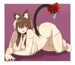  1girl animal_ears ass_up bikini breasts brown_hair cat_ears cat_tail dungeon_and_fighter female green_bikini huge_breasts izunan long_hair lying micro_bikini on_stomach open_mouth red_eyes ribbon scar simple_background solo swimsuit tail 