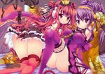  2girls beatmania hifumi hinata_momo purple_eyes purple_hair red_eyes red_hair thighhighs umegiri_ameto 