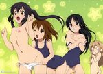  4girls akiyama_mio ass black_eyes black_hair blonde_hair blush blush_stickers breasts brown_eyes brown_hair clenched_teeth covering covering_breasts flat_chest hair_ornament hairclip highres hirasawa_yui k-on! kotobuki_tsumugi koutaro lace_panties long_hair multiple_girls nakano_azusa nipples nude nude_cover one-piece_swimsuit open_mouth panties panty_pull school_swimsuit short_hair star swimsuit tears teeth twintails underwear undressing very_long_hair white_panties wink 