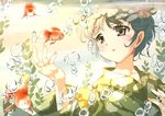  black_hair brown_eyes bubble chize fish goldfish head_wreath japanese_clothes kimono short_hair to_aru_kagaku_no_railgun to_aru_majutsu_no_index uiharu_kazari yukata 